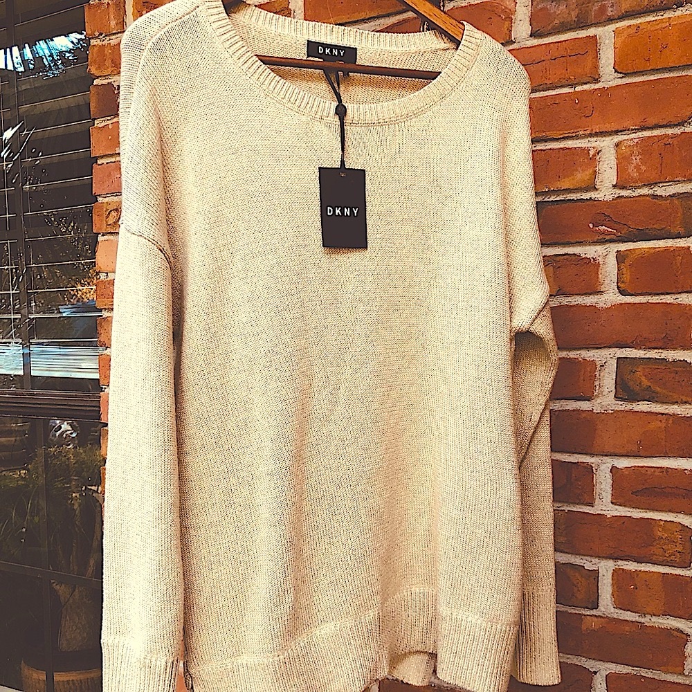 DKNY Gold Shimmer Sweater Size Large NWT